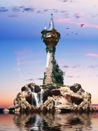 Фотообои Сказочная башня с водопадом