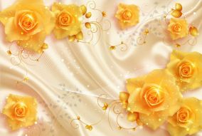 Фотообои 3д Желтые розы и шелковая ткань