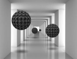 Фреска 3D Черные шары в сером тоннеле