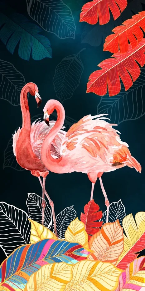 Фотообои Фламинго и листья