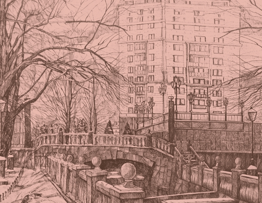 Картина на холсте Городской пейзаж с помощью карандаша, арт hd2347801