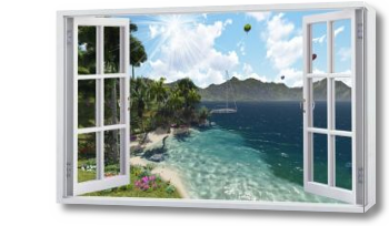 Картина Окно из домика на пляже