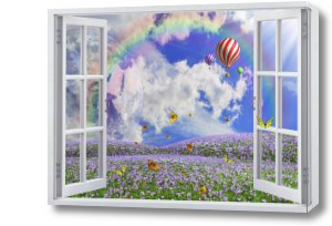 Картина Фальш окно поле с радугой