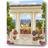 Картина Терраса с цветами и видом на город